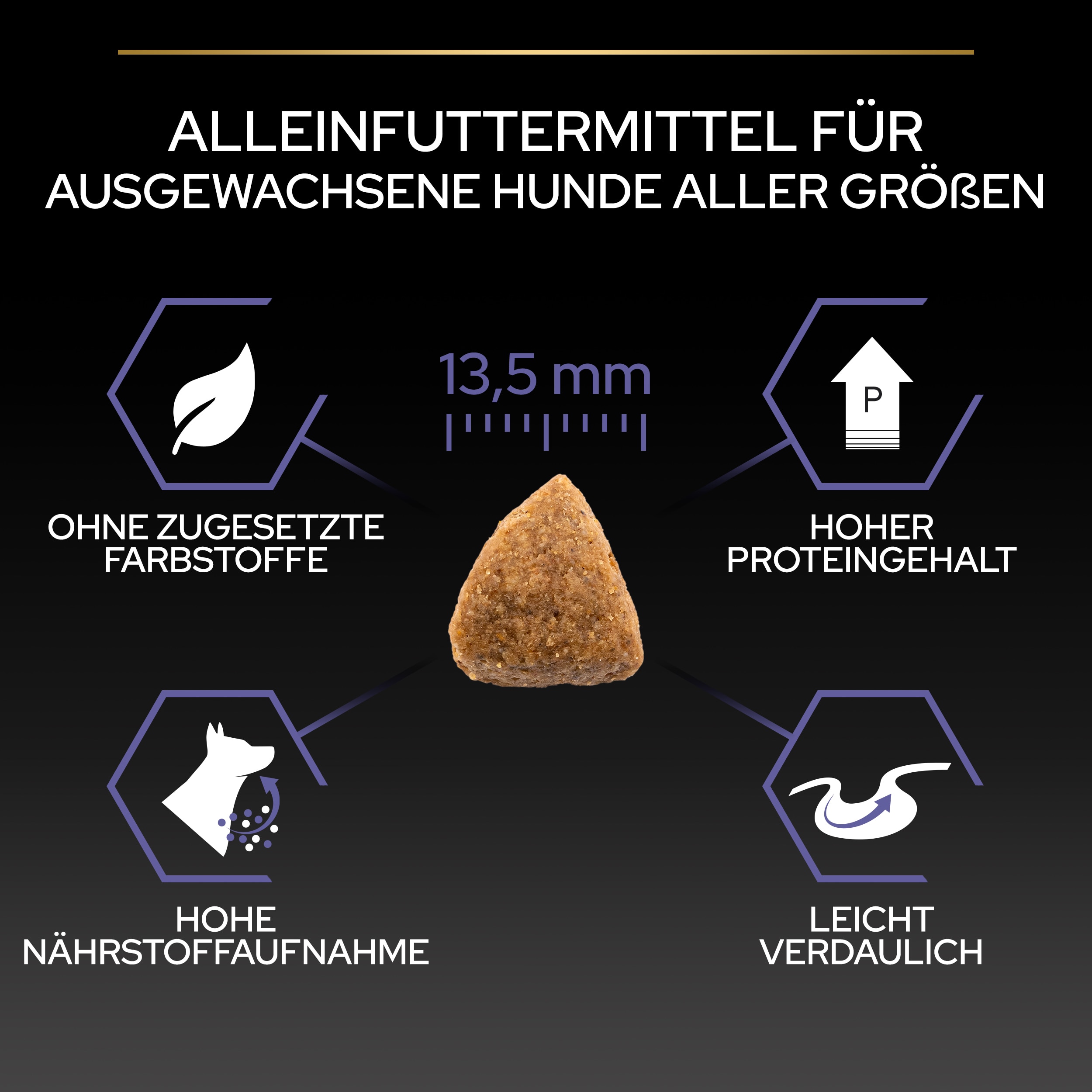 PU_Kibble_Perf_Adult All Size Chicken_DE_20221204_01 Krokettengröße von ca. 13,5mm