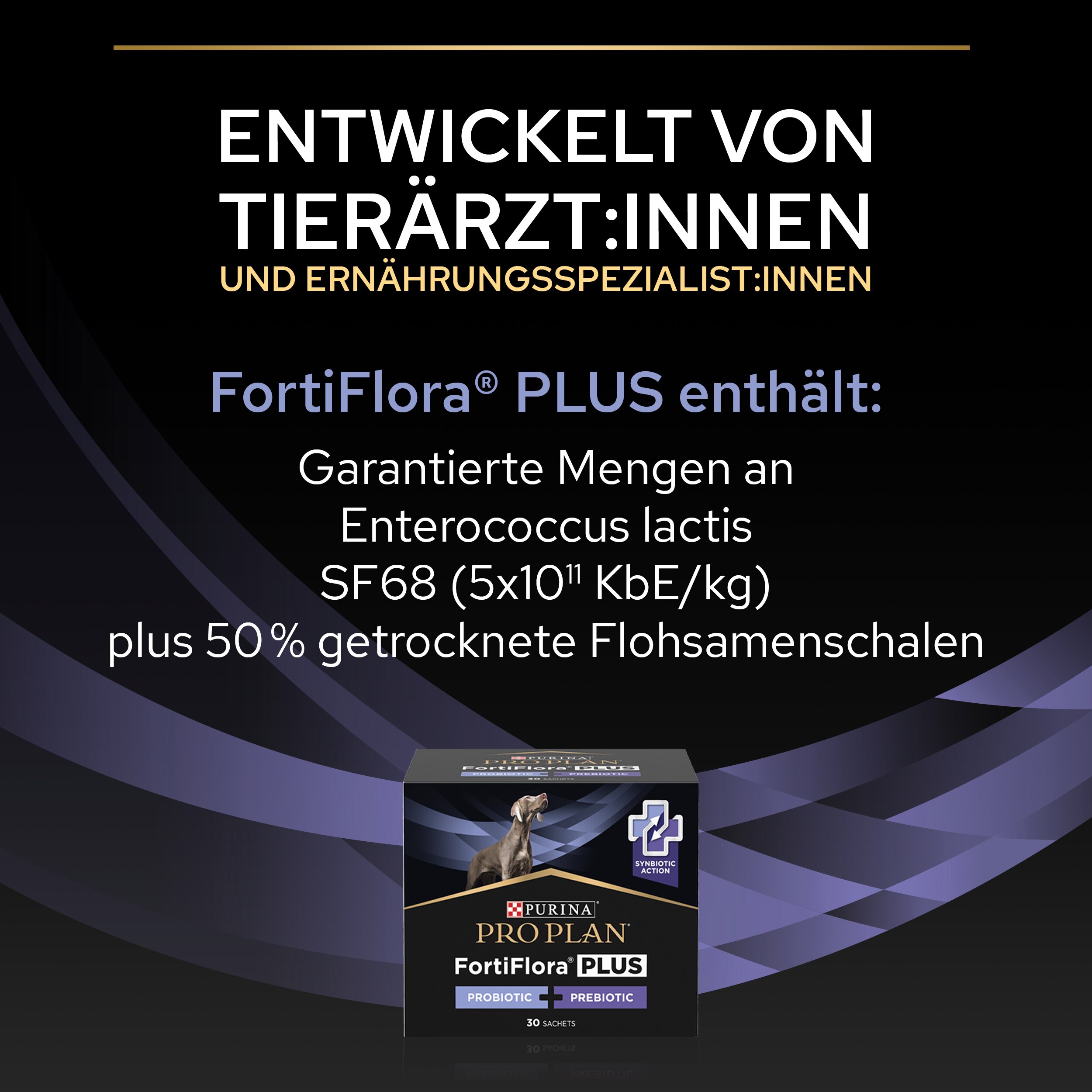 FortiFlora Plus Hund, Ergänzungsfuttermittel für ausgewachsene Hunde und Welpen, 30x2g
