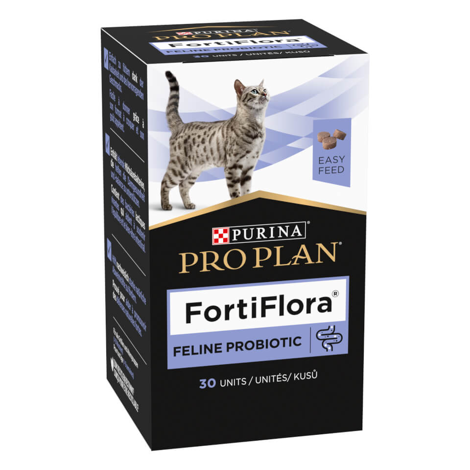 FortiFlora Chews, Ergänzungsfuttermittel für Katzen zur Unterstützung der Darmgesundheit, 30 Kautabletten FortiFlora Katzen Nahrungsergänzungsmittel - Kauwürfel - Umverpackung