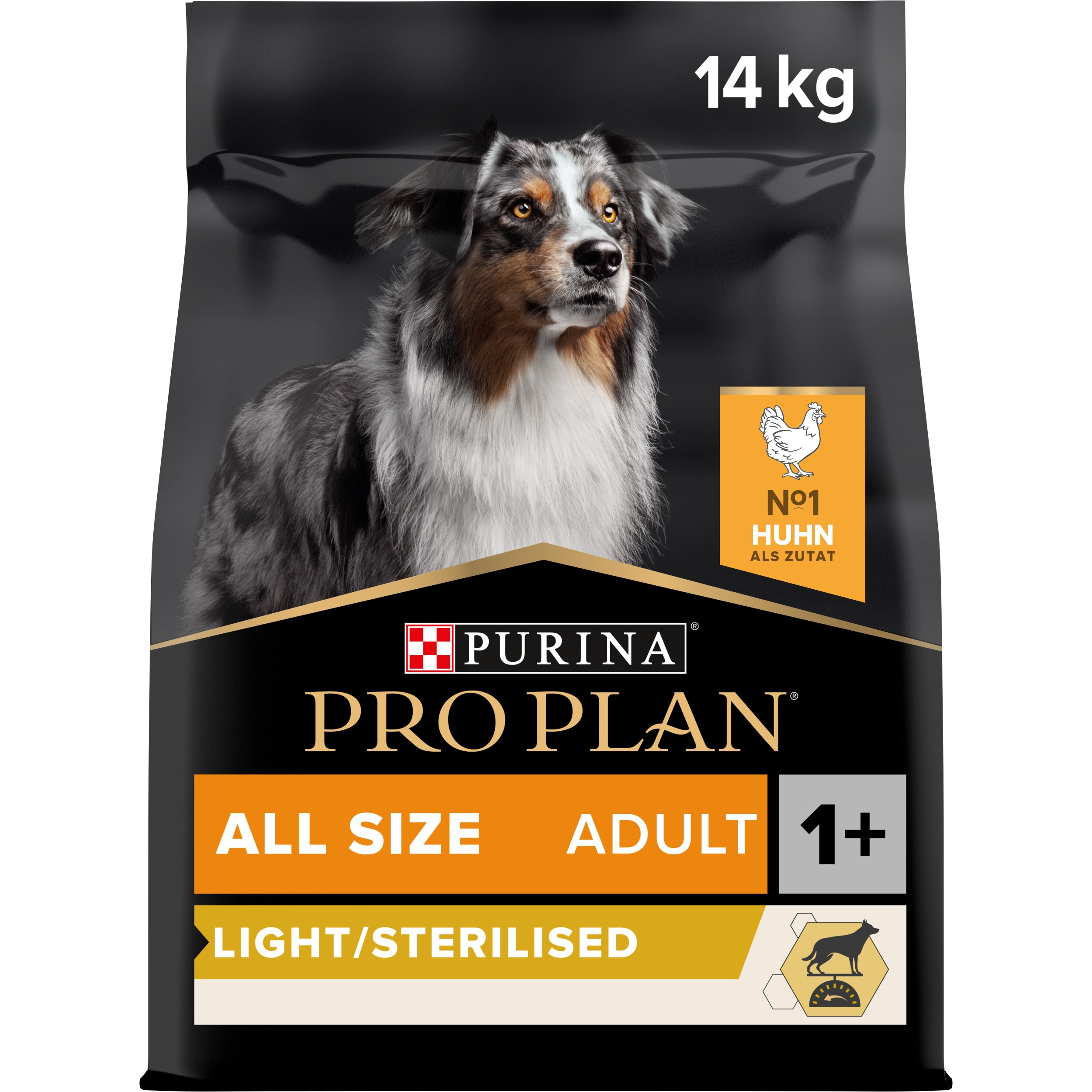 Allsize Adult Light/Sterilised, Trockenfutter für Hunde aller Größen, reich an Huhn, 14kg